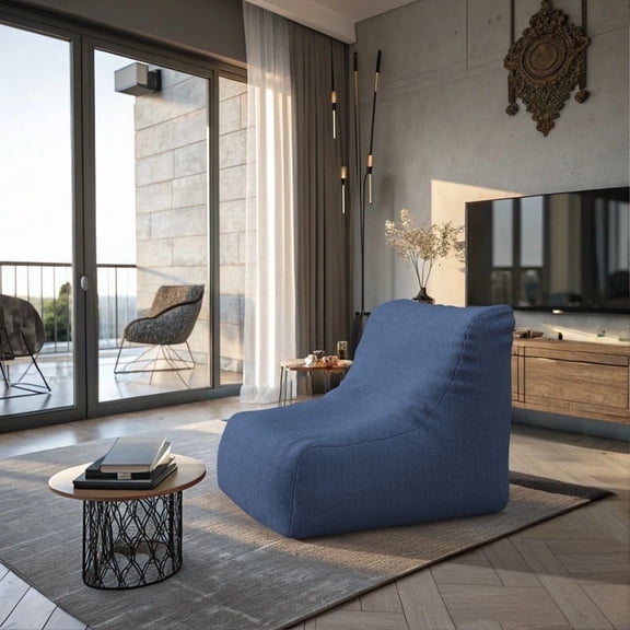 Covers & all Contemporary Olefin Bean Bag Chair, UV Resistant Outdoor Bean Bag Lounger for Relaxed Patio Seating - Navy Blue (L, 33 L × 30 W × 35 H inch)(Beans not included)