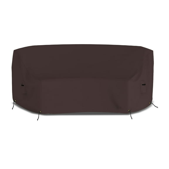 Covers & all Curved Outdoor Couch Cover, 12 Oz PVC Polyester Patio Furniture Cover, Tear & UV Proof Couch Cover Patio with Air Pockets & Drawstrings (90"L x 34"W x 32"H x 46"FL, Coffee)
