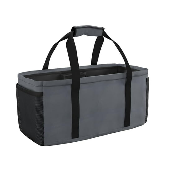 Covers & All Extra Large Utility Tote Bag with Wireframe, Collapsible Reusable Shopping Grocery Bag, Mesh Pockets & Velcro (Charcoal Gray, 23.5''L x 11''W x 11.5''H)