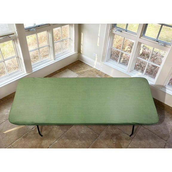 Covers For The Home Deluxe Elastic Edged Flannel Backed Vinyl Fitted Table Cover - Basketweave (Green) Pattern - Banquet - 8' x 30"