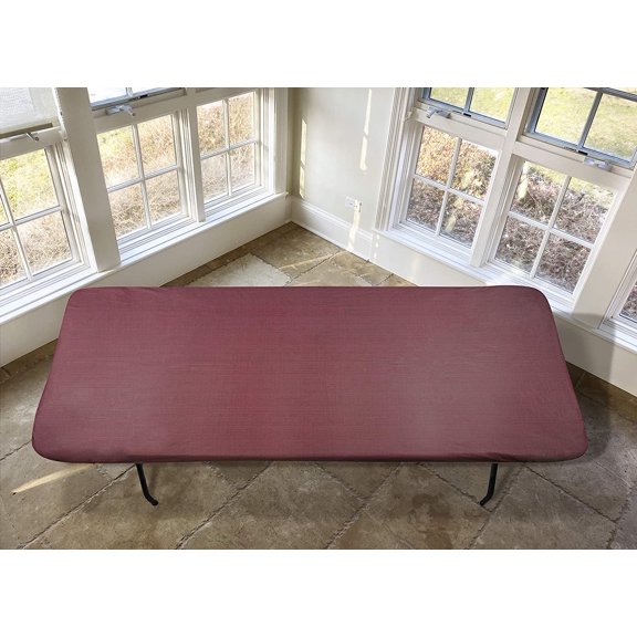 Covers For The Home Deluxe Elastic Edged Flannel Backed Vinyl Fitted Table Cover - Basketweave (Red) Pattern - Banquet - 8' x 30"