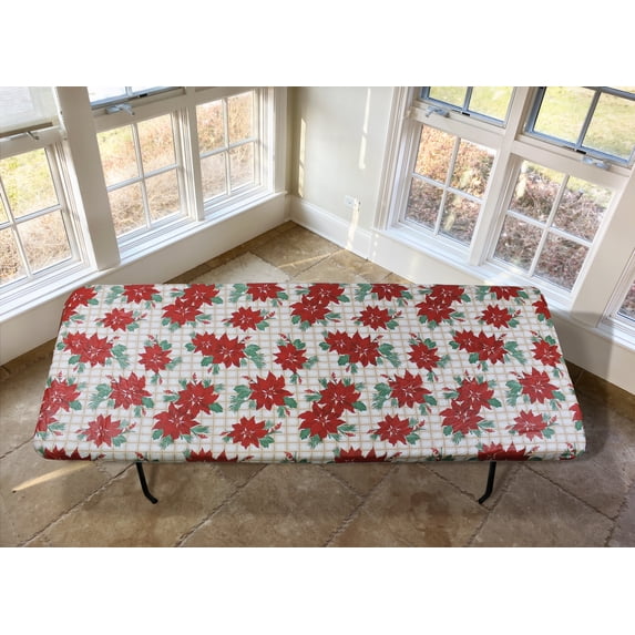 Covers For The Home Deluxe Elastic Edged Flannel Backed Vinyl Fitted Table Cover - Christmas Flower- Poinsettia - Banquet - 6' x 30" (ETCF74-C4H)