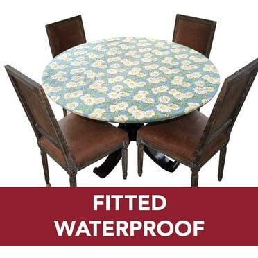Covers For The Home Deluxe Elastic Edged Flannel Backed Vinyl Fitted Table Cover - Daisy Pattern -Extra Large Round - Fits Tables up to 57" - 65"