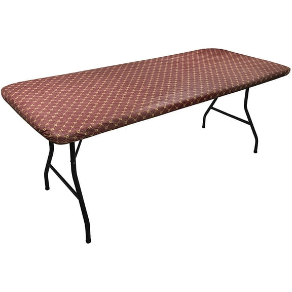 Covers For The Home Deluxe Elastic Edged Flannel Backed Vinyl Fitted Table Cover - Fashion Diamond (Rust) Pattern - Banquet - 5' x 30"