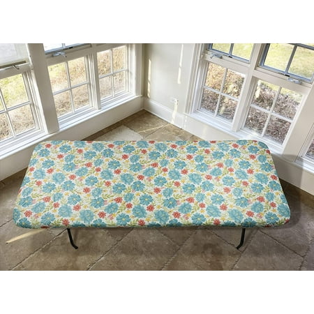 Covers For The Home Deluxe Elastic Edged Flannel Backed Vinyl Fitted Table Cover - Floral Pattern - Banquet - 5' x 30" ETFRL64-C4H-FBM