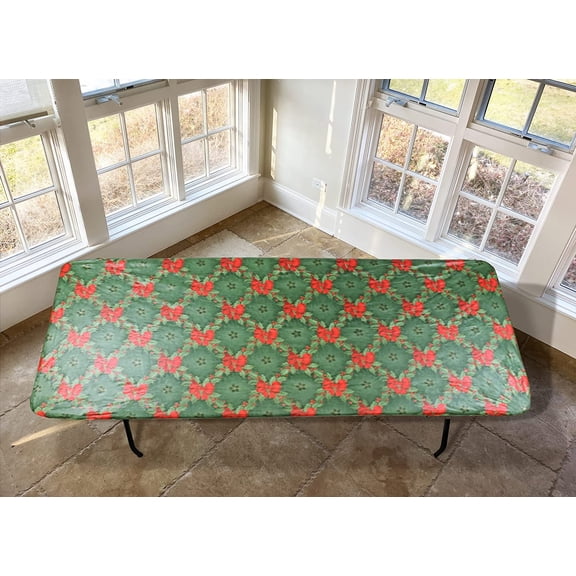 Covers For The Home Deluxe Elastic Edged Flannel Backed Vinyl Fitted Table Cover - Holly- Banquet - 4' x 30" ETHL52