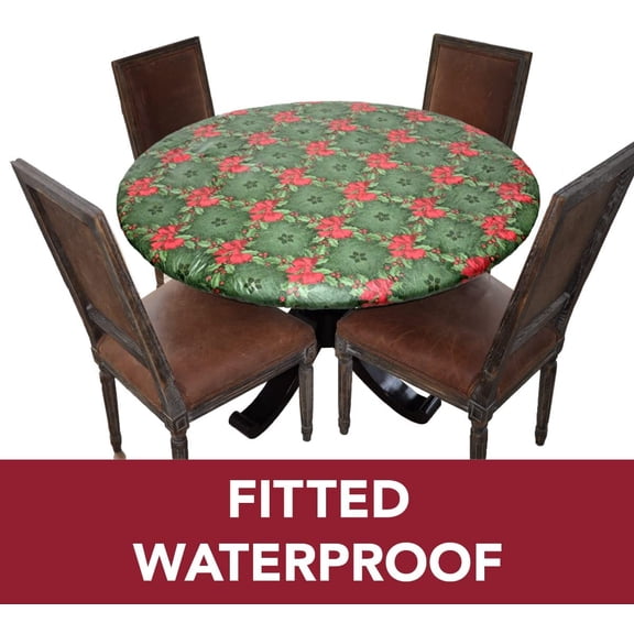 Covers For The Home Deluxe Elastic Edged Flannel Backed Vinyl Fitted Table Cover - Holly Pattern - Square - Fits Tables up to 46" Square