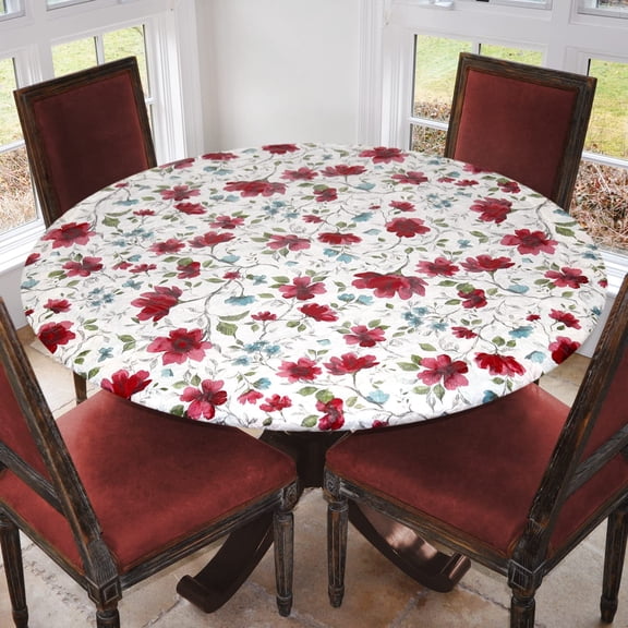 Covers For The Home Deluxe Elastic Edged Flannel Backed Vinyl Fitted Table Cover - Olive Patch Pattern - Square - Fits Tables up to 46" Square