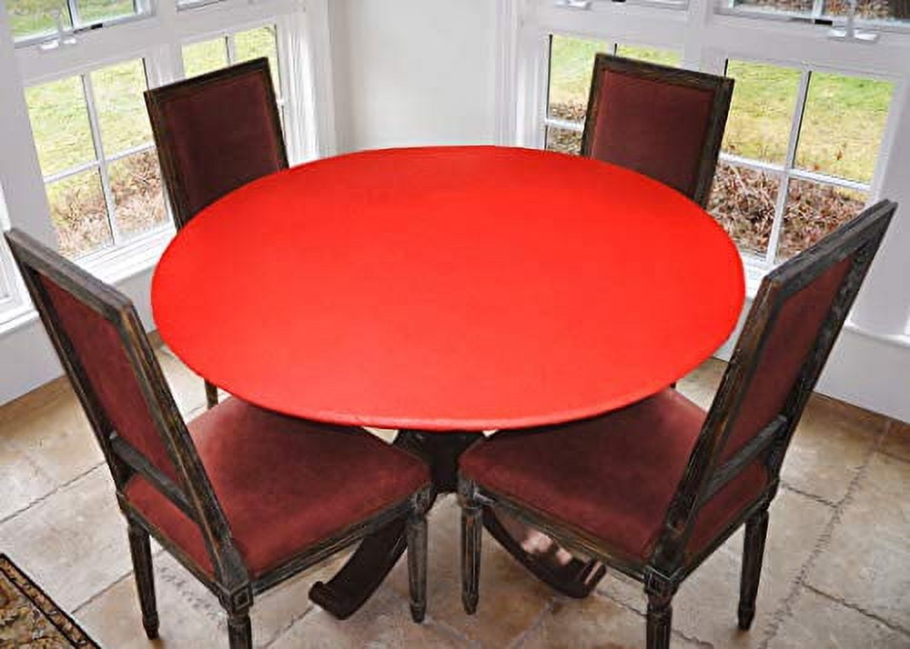 Large Red Vinyl Fitted Round Table Cover with Elastic Edge