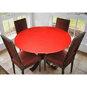 Covers For The Home Deluxe Elastic Edged Flannel Backed Vinyl Fitted Table Cover - Red Pattern - Large Round - Fits Tables up to 45" - 56" Diameter