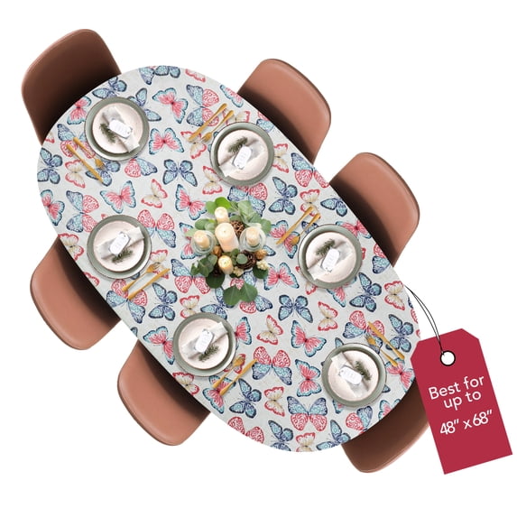 Covers For The Home Deluxe Elastic Edged Flannel Backed Vinyl Fitted Table Cover - Butterfly Pattern - Oblong/Oval - Fits Tables up to 48" W x 68" L (ETBUT76)