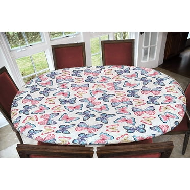 Covers For The Home Deluxe Elastic Edged Flannel Backed Vinyl Fitted Table Cover - Butterfly Pattern - Oblong/Oval - Fits Tables up to 48" W x 68" L (ETBUT76)