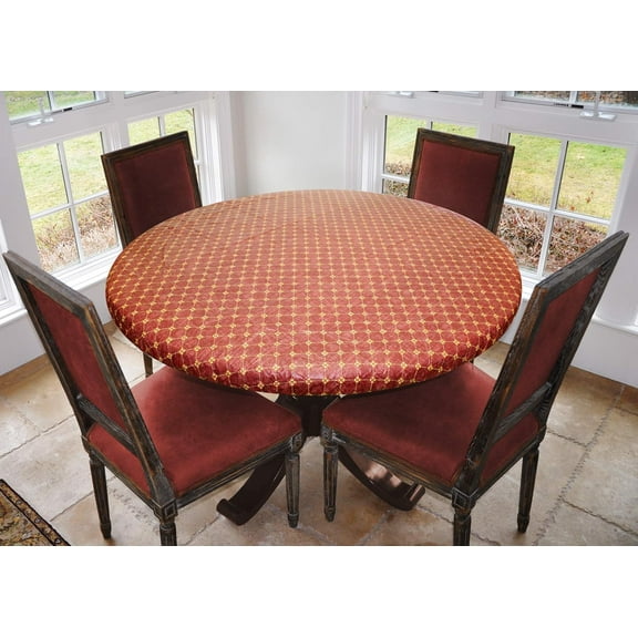 Covers For The Home Deluxe Elastic Edged Flannel Backed Vinyl Fitted Table Cover - Fashion Diamond (Rust) Pattern - Large Round - Fits Tables up to 45" - 56" Diameter