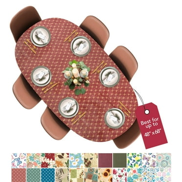 Covers For The Home Deluxe Elastic Edged Flannel Backed Vinyl Fitted Table Cover - Fashion Diamond (Rust) Pattern - Oblong/Oval - Fits Tables up to 48"W x 68"L