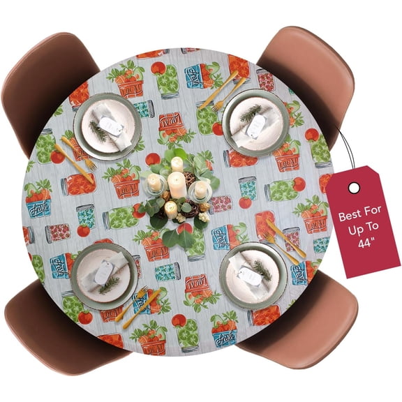 Covers For The Home Deluxe Elastic Edged Flannel Backed Vinyl Fitted Table Cover - Garden to Table Pattern - Small Round Oblong Oval - Fits Tables up to 40" - 44" Diameter