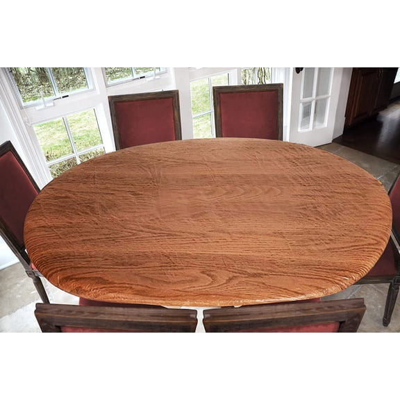 Covers For The Home Deluxe Elastic Edged Flannel Backed Vinyl Fitted Table Cover - Woodgrain (Mahogany) Pattern - Large Round - Fits Tables up to 45" - 56" Diameter
