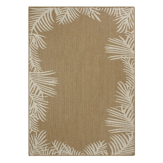 Covers&All Indoor Outdoor Rug, Palm Border Weave 5x7 ft Area Rug, Weatherproof, UV-Resistant, Stain & Tear-Resistant Washable Rug, Lightweight & Portable Patio Rug for Deck, Porch, Living Room