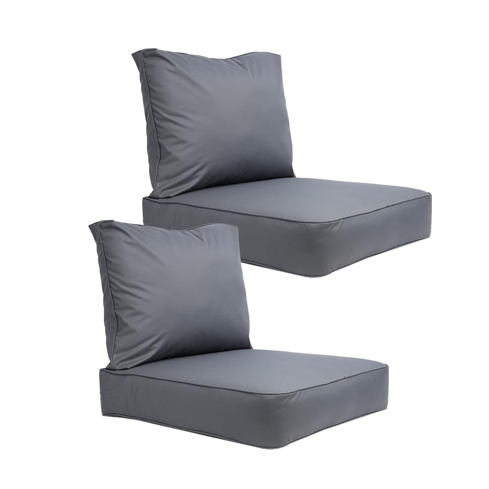 Covers & All Outdoor Seat Cushion Set (Seat + Back) for Patio Furniture, Pack of 2, Water Repellant Replacement Chair Cushions (25.5”x25.5”x5” seat & 25.5”x19” Back, Charcoal Gray)