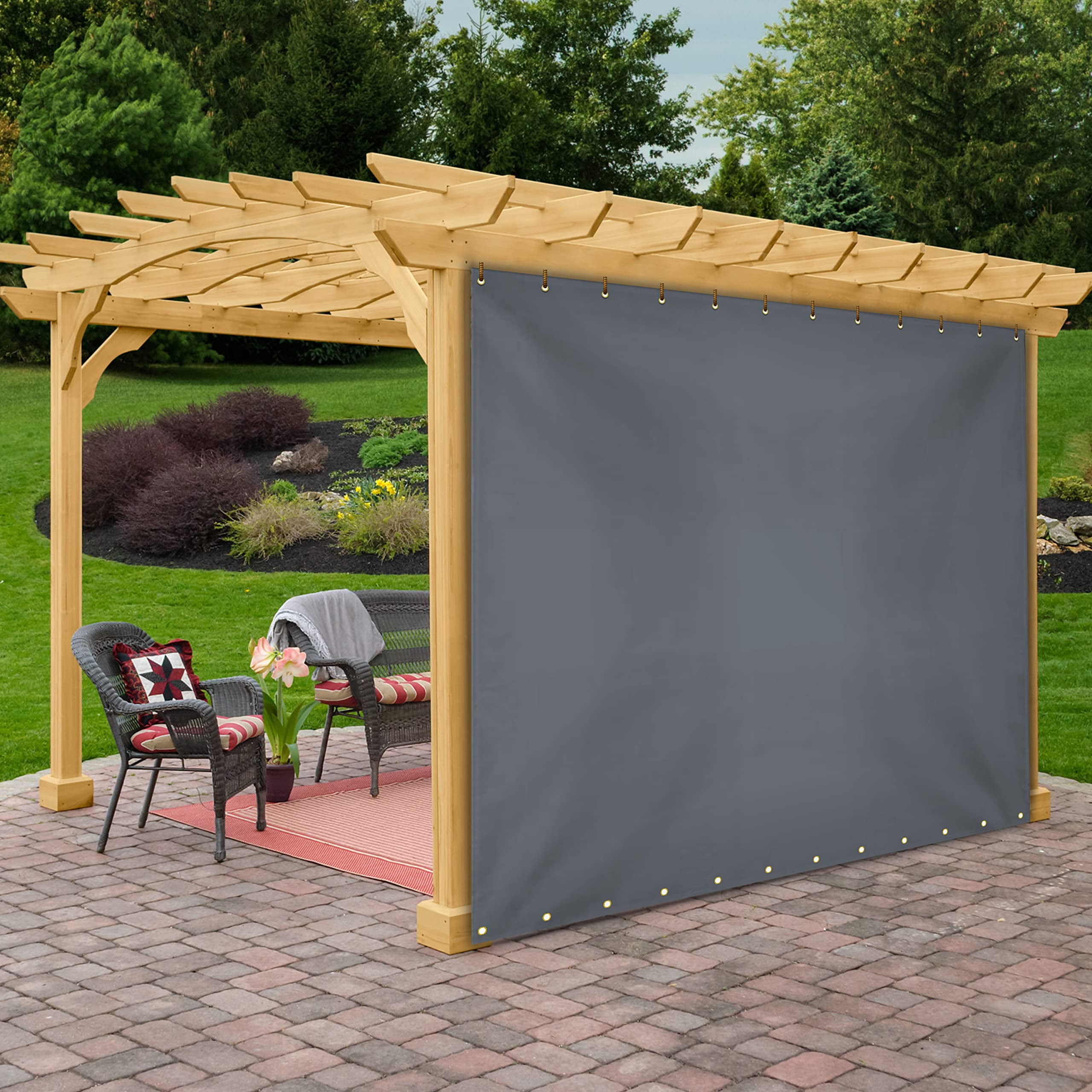 Covers & all Outdoor Vinyl Curtain, 12 Oz Waterproof UV & Weather Resistant Blackout Drapes for Patio Cabana Pergola Gazebo Porch, Rustproof Grommets Top & Bottom every 6” Inches (8'H x 10'W, Gray)