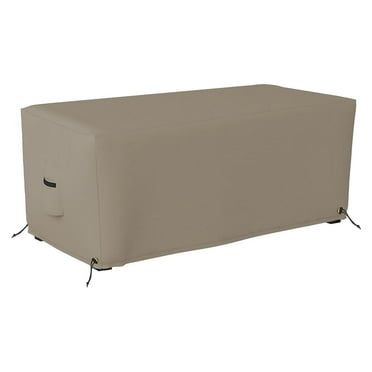 Covers & all Rectangle Ottoman Cover, 12 Oz Waterproof UV & Weather Resistant Patio Garden Furniture Stool Protector, Indoor Outdoor with Air Vents & Drawstrings (32"L x 22"W 17"H, Beige)