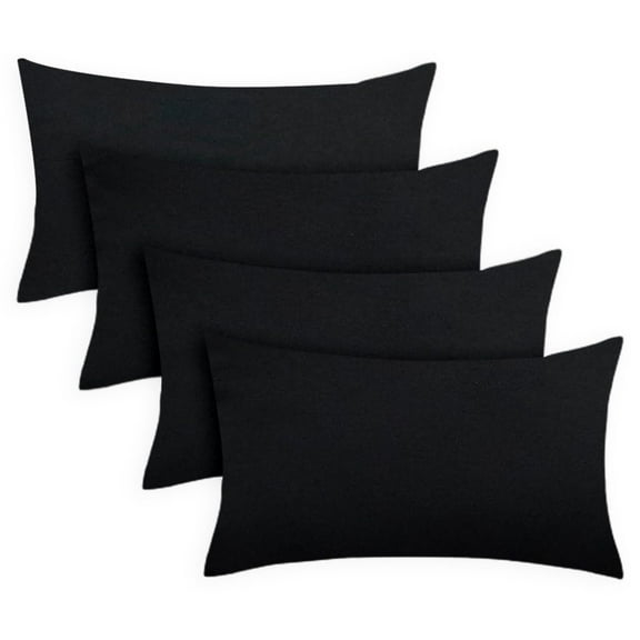 Covers & All Rectangle Throw Pillow Covers with Inserts, Decorative cushions with covers, 170 GSM Polyester Durable Soft UV resistant, Home Decor Office Travel Couch Sofa (12" x 20", Pack of 4, Black)