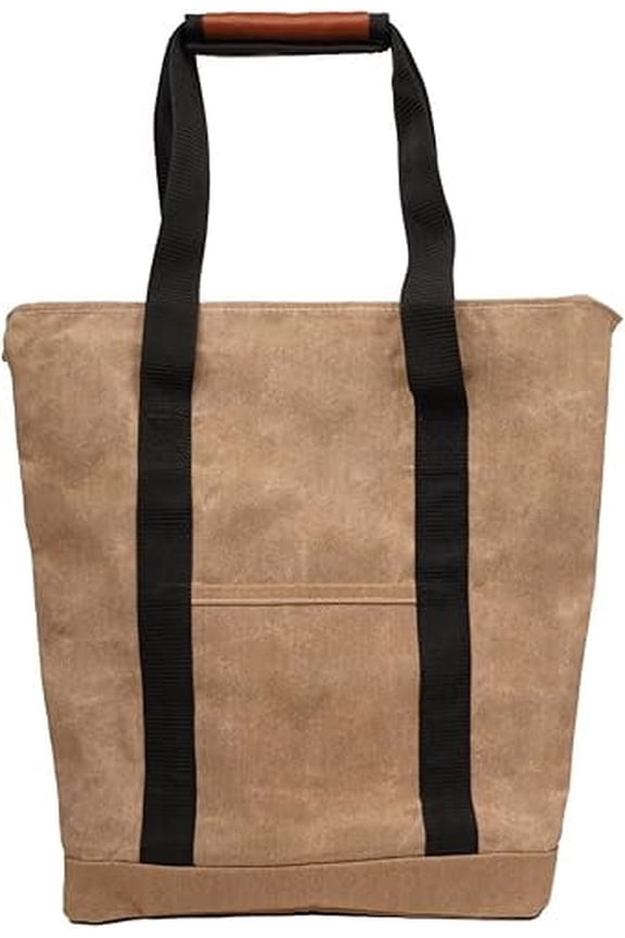 Waxed Canvas Zip Tote Bag with Durable Handles, 18 oz 600 GSM Canvas, Unisex Multipurpose Utility bag for Shopping Work Beach Pool Gym Travel Camping (17" W x 20" H x 7" D)
