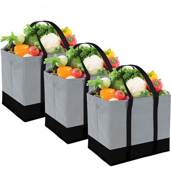 Covers & All Grocery-Grey-6.95 Heavy-Duty Durable Material Reusable Foldable Grocery Shopping Tote Bag - Pack of 3
