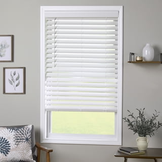 Coverscaped 2.5" Cordless Faux Wood Smooth White Blinds with 3.25" Crown Valance, 22.25" x 74"