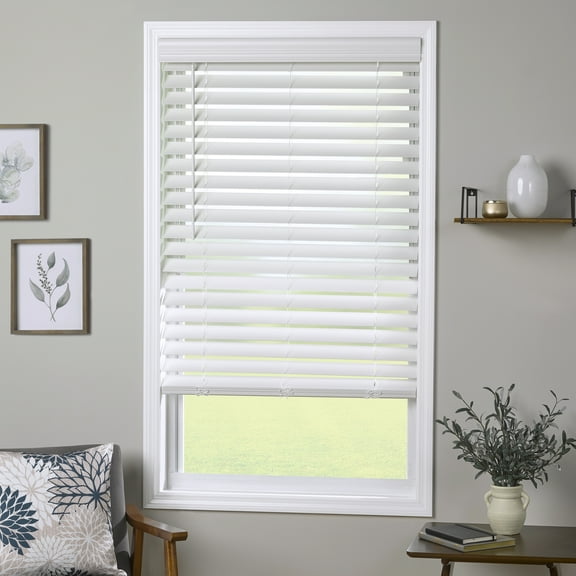 Coverscaped 2.5" Cordless Faux Wood Smooth White Blinds with 3.25" Crown Valance, 25.5" x 36"