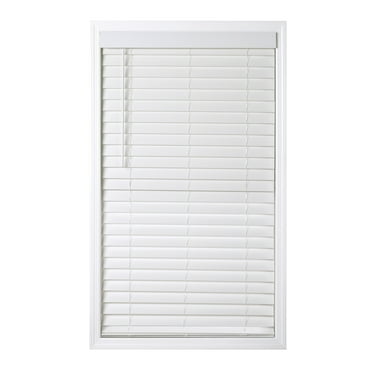 Coverscaped 2.5" Cordless Faux Wood Smooth White Blinds with 3.25" Smooth Valance, 28.75 x 36