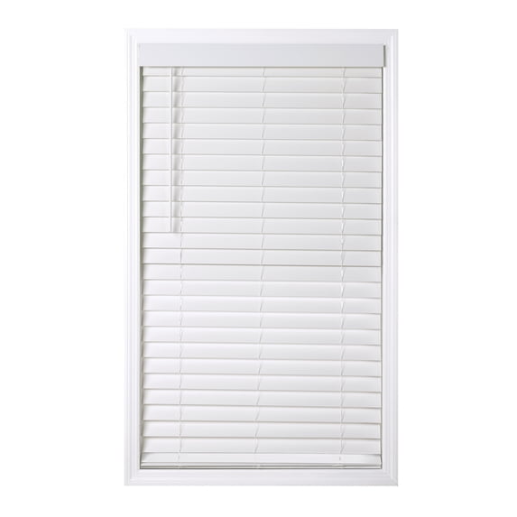 Coverscaped 2.5" Cordless Faux Wood Smooth White Blinds with 3.25" Smooth Valance, 28 x 84