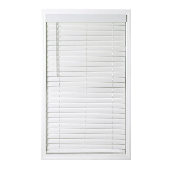 Coverscaped 2.5" Cordless Faux Wood Smooth White Blinds with 3.25" Smooth Valance, 29.75 x 36