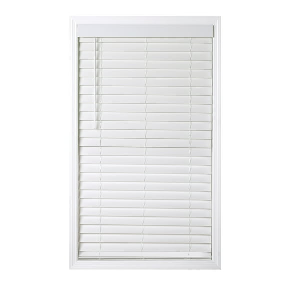 Coverscaped 2.5" Cordless Faux Wood Smooth White Blinds with 3.25" Smooth Valance, 36.5 x 74