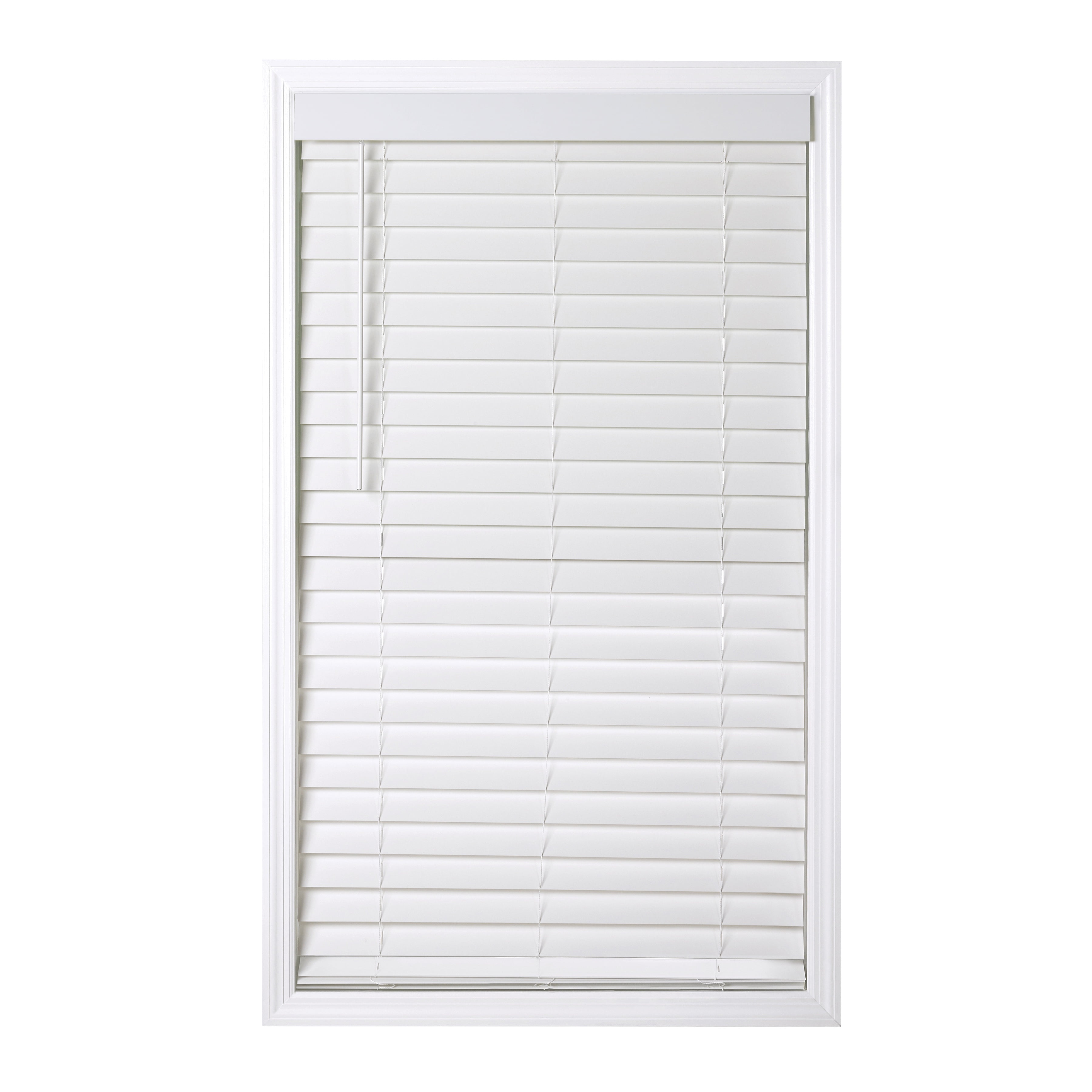 Coverscaped 2.5" Cordless Faux Wood Smooth White Blinds with 3.25" Smooth Valance, 39 x 84