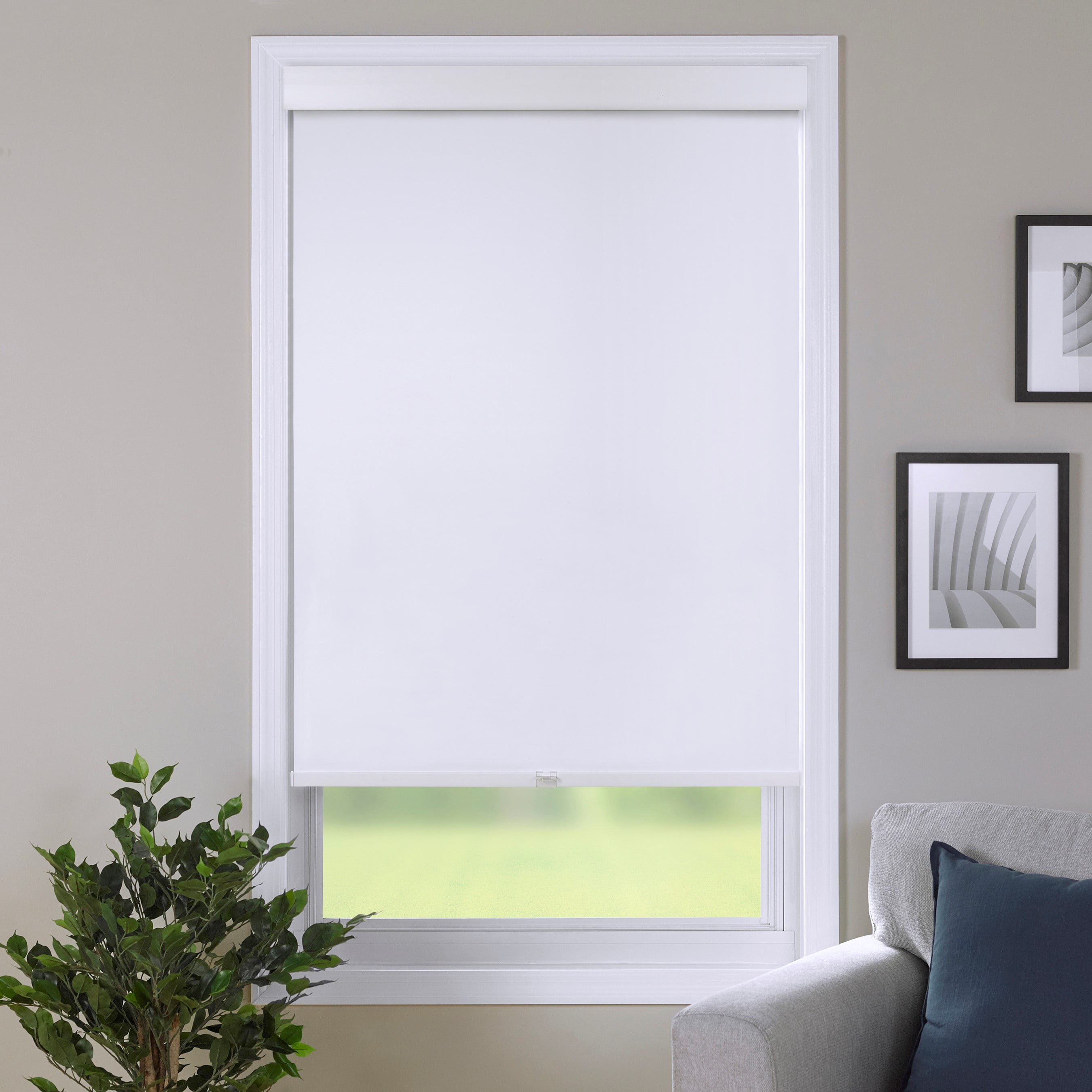 Coverscaped Limited Custom Cordless Black Out Roller Shade, Pure White,43 x 72