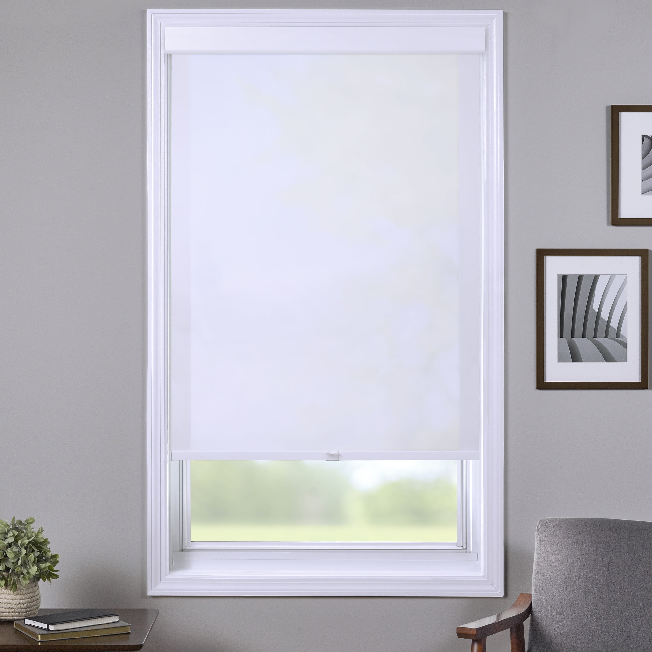 Coverscaped Limited Custom Cordless Light Filtering Roller Shade, Pure White,56 x 72