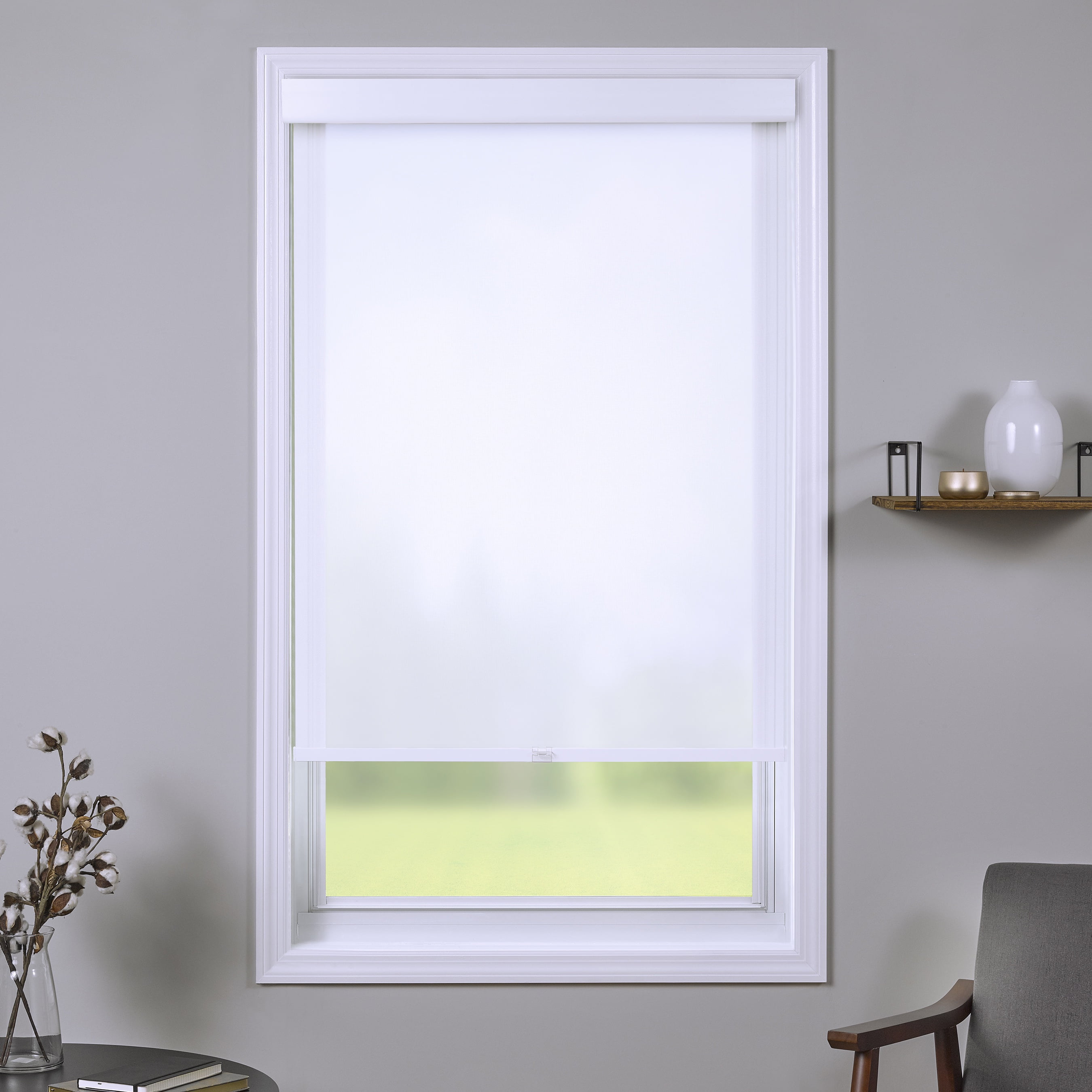 Coverscaped Limited Custom Cordless Solar Screen Roller Shade, Pure White,32.5 x 72
