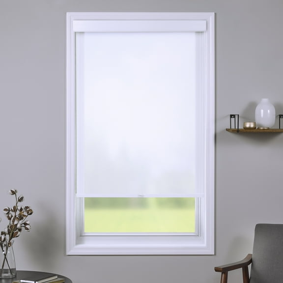 Coverscaped Limited Custom Cordless Solar Screen Roller Shade, Pure White,34.75 x 72