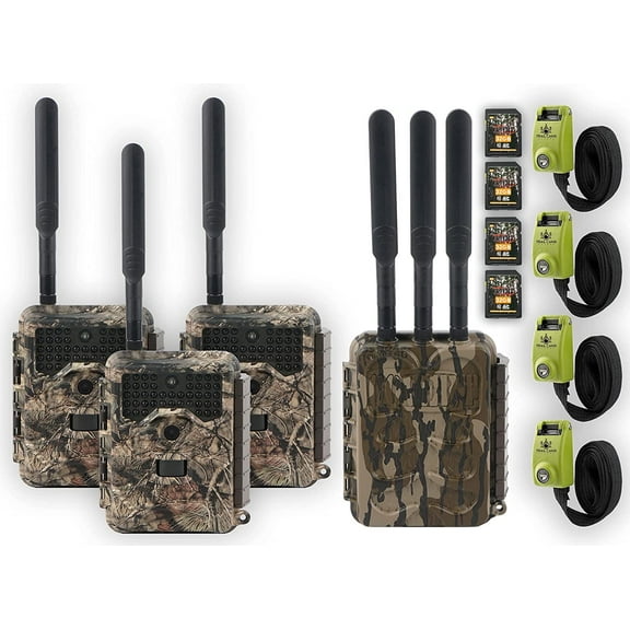 Covert Scouting Cameras LoRa LB-A3 Transmitter and LC-32 Camera Package with Four Covert 32 GB SD Cards and Four Reinforced Straps LB-V3