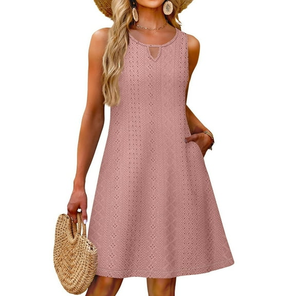 Coverup Summer Dresses for Women Eyelet Casual Loose Sleeveless Sundresses Tank Dresses with Pockets