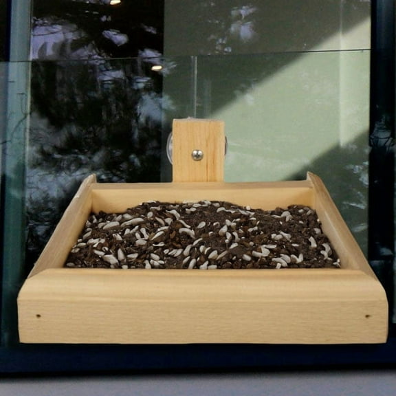 Wooden Mini Window Screen Bird Feeder - Handcrafted Eastern White Pine Window-Mount Feeder for Casement Windows - Easy Fill, Compact 2.5"H x 10"W x 10"D - Made in Maine, USA