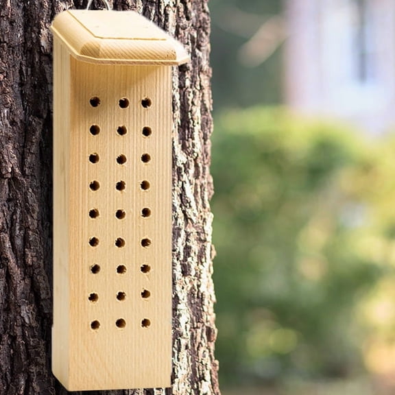 Coveside Solitary Bee House - Natural Habitat for Pollinator Bees Like Orchard and Horn-Faced Bees - Handcrafted in USA from Eastern White Pine - Hang Near Garden - No Maintenance Required
