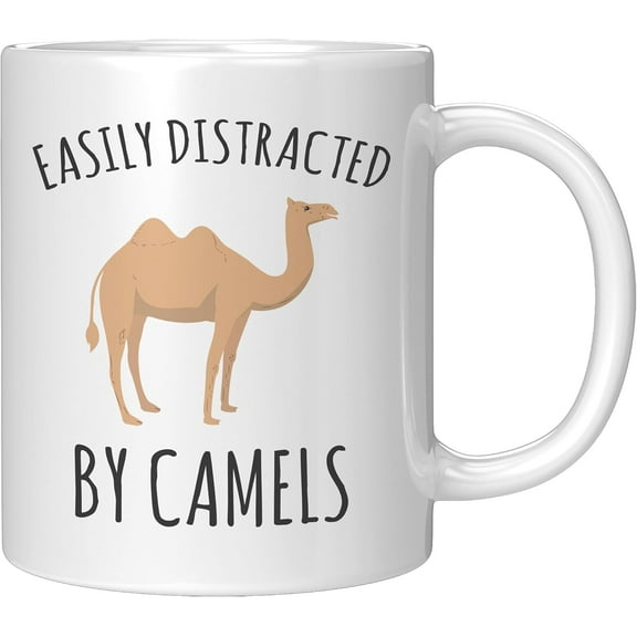 Coveted Goods Easily Distracted by Camels Mug Funny Camel Lover Gift 11oz White Ceramic Coffee Cup Camel Gifts for Women & Men