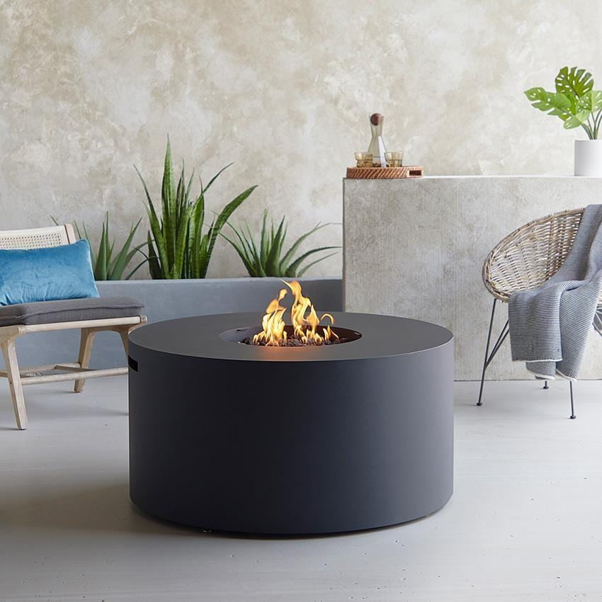 Covewood 41 Inch Round Aluminum Propane Fire Pit Table in Black by BBQGuys Signature