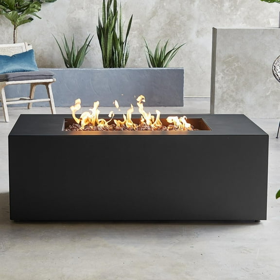 Covewood 58 Inch Rectangular Aluminum Propane Fire Pit Table in Charcoal by BBQGuys Signature