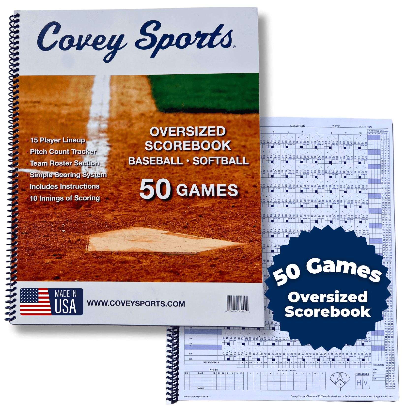 Covey Sports Oversized Baseball Scorebook & Softball Scorebook, 50-Game