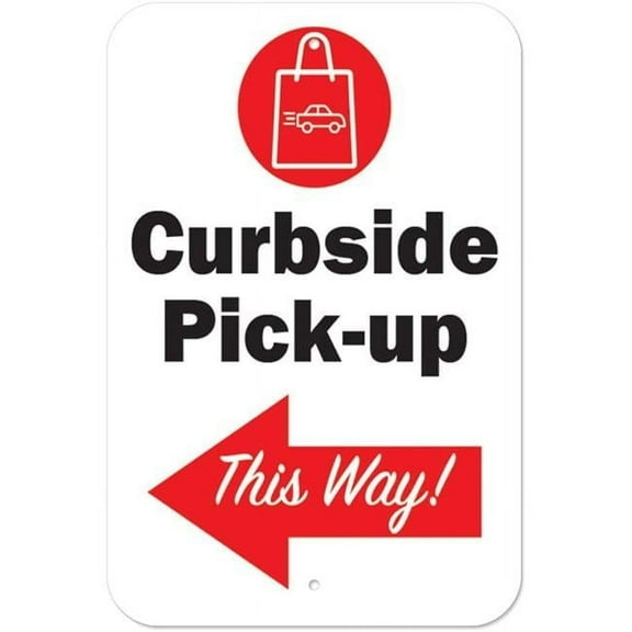 Covid-19 Notice Sign - Curbside Pick-up This Way Left Arrow
