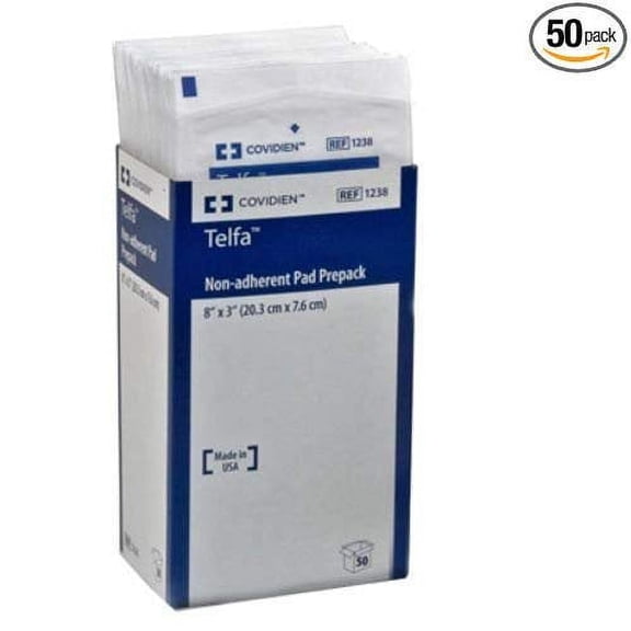 Covidien 1238 Telfa Non-Adherent Pads Prepack, 8" x 3" (Pack of 50)