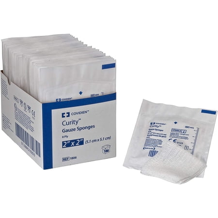 Covidien 1806 Curity Gauze Sponge, Sterile 2's in Peel-Back Package, 2" x 2", 8-ply (Pack of 100)