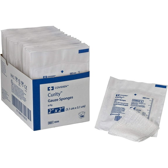 Covidien 1806 Curity Gauze Sponge, Sterile 2's in Peel-Back Package, 2" x 2", 8-ply (Pack of 100)